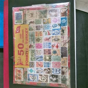 50 Different used Turkey stamps on original Display card sealed souvenir packat