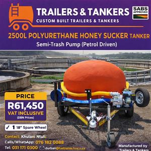 2500L BRAKED DOUBLE AXLE POLYURETHANE HONEY SUCKER TANKER