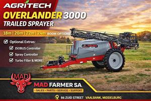 New Agritech Overlander 3000l trailed boomsprayers for sale