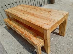 8 seater table and 2 benches