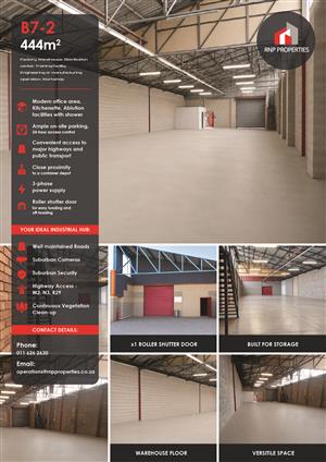 B7-2 – 444m² Factory Warehouse Distribution Space To Let