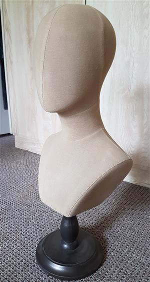 Display mannequin linen bust with head and shoulders and stand
