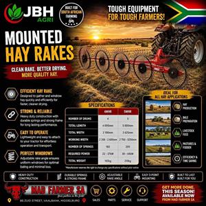 New mounted hay rakes for sale at Mad Farmer SA