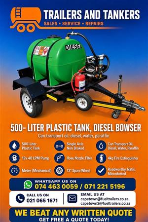 2026 Trailers&Tankers 500 liter polyurathane Fuel trailer/ Diesel Tanker/ Mini tanker