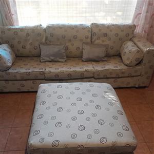 Beautiful freshly upholstered 4 seater Couch with Ottoman
