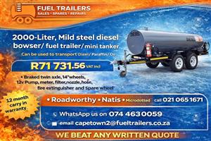 2000 liter MILD STEEL Fuel Trailer/ Diesel Bowser/ Mini Tanker