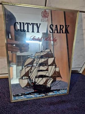 vintage advertising mirror for Cutty Sark blended Scotch whisky.