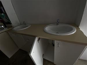 Complete vanity Bathroom twin basin cupboard and marble top , 
