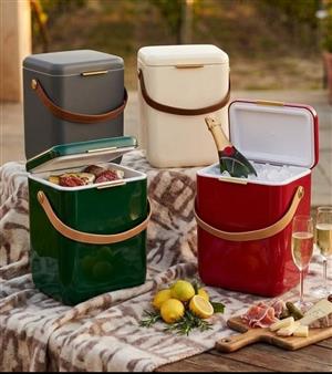Portable Cooler Box with Leather Strap & Gold Latch - Insulated Ice Storage