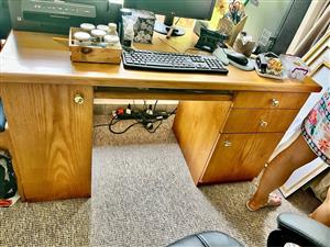 Oak desk with drawers & cupboards