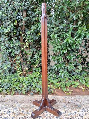 Vintage Wooden Coat Rack with Deer Antler Hooks