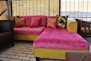 PINK AND YELLOW L SHAPE COUCH S066916A