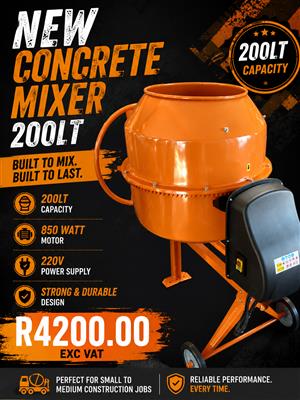 New Concrete Mixer 200lt 