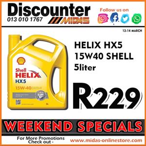Shell Helix HX5 15W40 5L Motor Oil ONLY at Discounter Midas! 