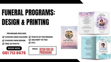 FUNERAL PROGRAMS 50 X COLOUR 