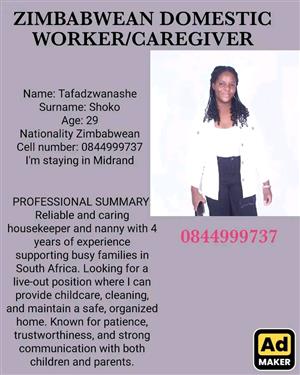 ZIMBABEAN CAREGIVER/DOMESTIC WORKER 