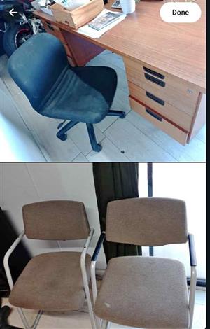 Office Furniture Combo – Wooden Desk, Swivel Chair + 2 Visitor Chairs