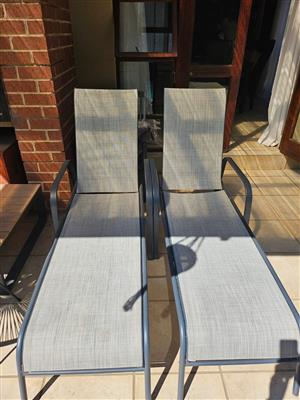 2x Stainless steel sun loungers