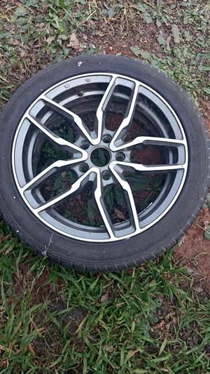 Set 17" 5x 112 Alloy V-spoke diamond cut rim and tyre, fits golf, Audi, mercedes 