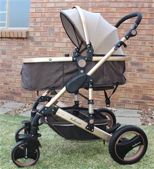 BELECOO 2 IN 1 GREY & ROSE STROLLER FOR SALE FULLY ADJUSTABLE FOR BABY TO SIT OR