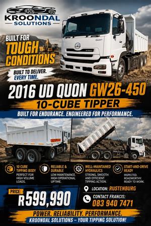 2016 Nissan UD Quan GW 26-450 10 cube tipper