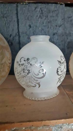 Vintage/Antique Art Deco frosted glass sphere lamp shade with etched  scroll  13cm diametre