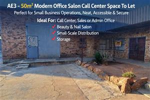 AE3 – 50m² Modern Office Salon Call Center Space To Let