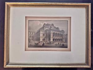 Antique European architectural print - circa 1870
