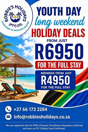 YOUTH DAY LONG WEEKEND HOLIDAY DEALS FROM JUST  FOR THE FULL STAY!