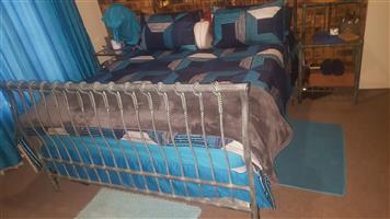 Steel double bed and mattress
