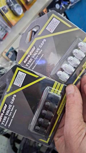 Tyre valve caps black and silver