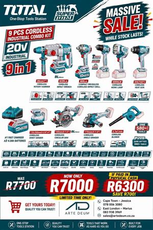 Crazy Specisl Brand New Total Tools 9pcs cordless combo kit