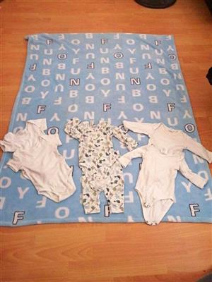 Blanket baby & vests 3-6 months