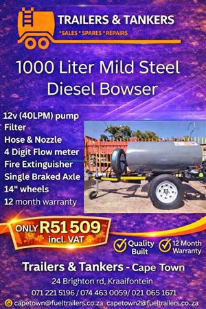 2026 Trailers&Tankers 1000db- 1000 liter braked single axle diesel bowser/ mini tanker/ fuel trailer