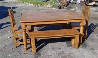 6 seater dining table 2 benches and 2 chairs