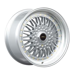 15″ A-Line Villain 4/100 & 4/108 Artic Silver with gold Rivets Alloy Wheels