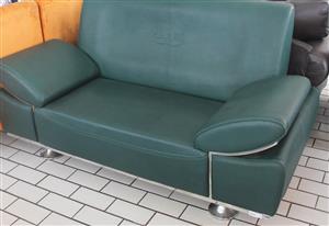 3 Piece green leather lounge suite S049831A #Rosettenvillepawnshop