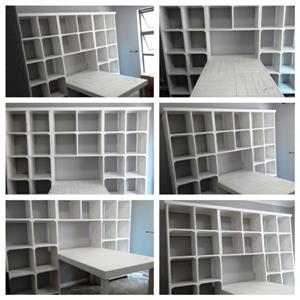 Study desk and bookshelf units Farmhouse series 2425 White washed