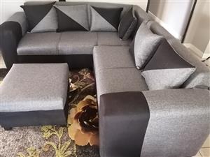 Brand New Grey and Black L-Shape Lounge Suite for Sale.