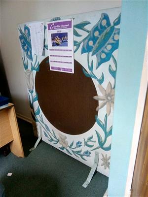 hand painted screen divider in blue and brown