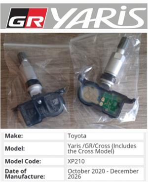 Toyota Yaris / GR Yaris TPMS tyre pressure monitor sensors and valves 