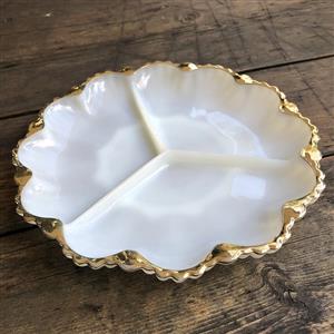  Vintage Anchor Hocking Fire-King White Milk Glass Relish Dish (3-Part) 