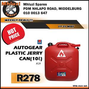 AutoGear Plastic Jerry Can 10L ONLY R278 at Mhluzi Spares!