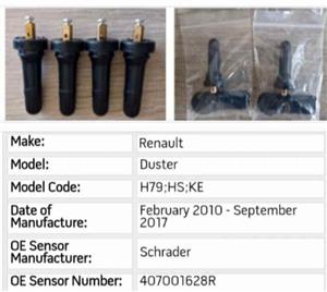 2010 - 17 Renault Duster TPMS tyre pressure monitor sensors and valves