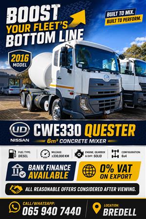 Nissan UD CWE330 Quester 6m³ Concrete Mixer| 6x4 Truck Tractor  