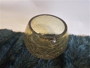 Crackled Green Glass Candle Holder, New never used