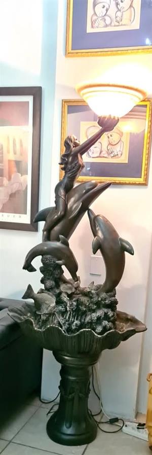 Huge 2m + Art Nouveau Mermaid & Dolphin Fountain Lamp - Statement Decor