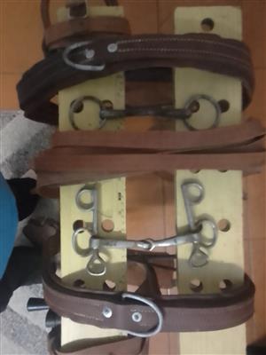 PRISTINE UNUSED Double Leather Harness Set – Full Pair with Bridles & Reins
