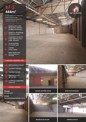 B7-2 – 444m² Factory Warehouse Distribution Space To Let