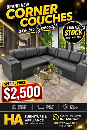 BRAND NEW CORNER COUCHES – SPECIAL PRICE 